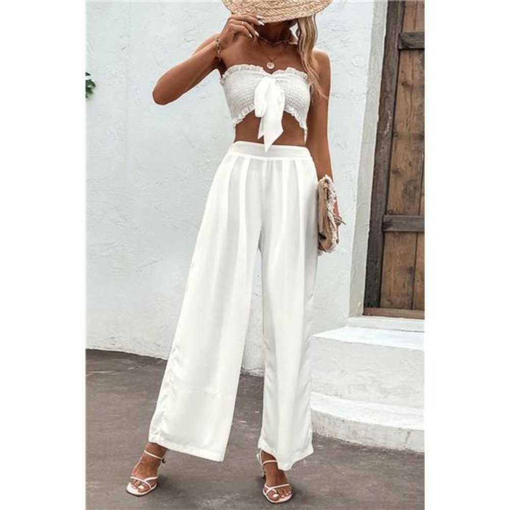 Smocked Tube Top and Wide Leg Pants Set - Picture 4 of 7